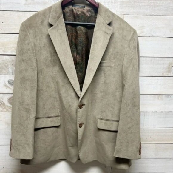 Lauren Ralph Lauren Corduroy Sport Blazer Jacket Mens 48R Tan Lined Stretch - Picture 1 of 12